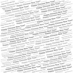 Monochrome pattern with repeated phrase Happy Chinese New Year.