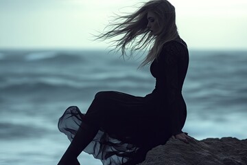 Woman by the stormy sea