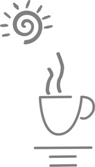 Minimalist line art of a steaming coffee cup with morning sun, evoking calm and cozy breakfast vibes.
