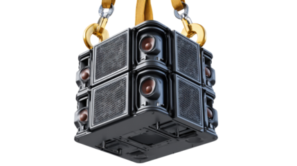 Surveillance Drone: A futuristic drone with multiple camera lens technology hangs suspended. Featuring advanced technology and sleek, high-tech design.