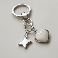 Silver keyring with heart and star charms