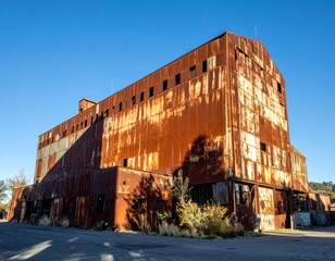 Rusting Industrial Building in Desert Landscape During Clear Daylight