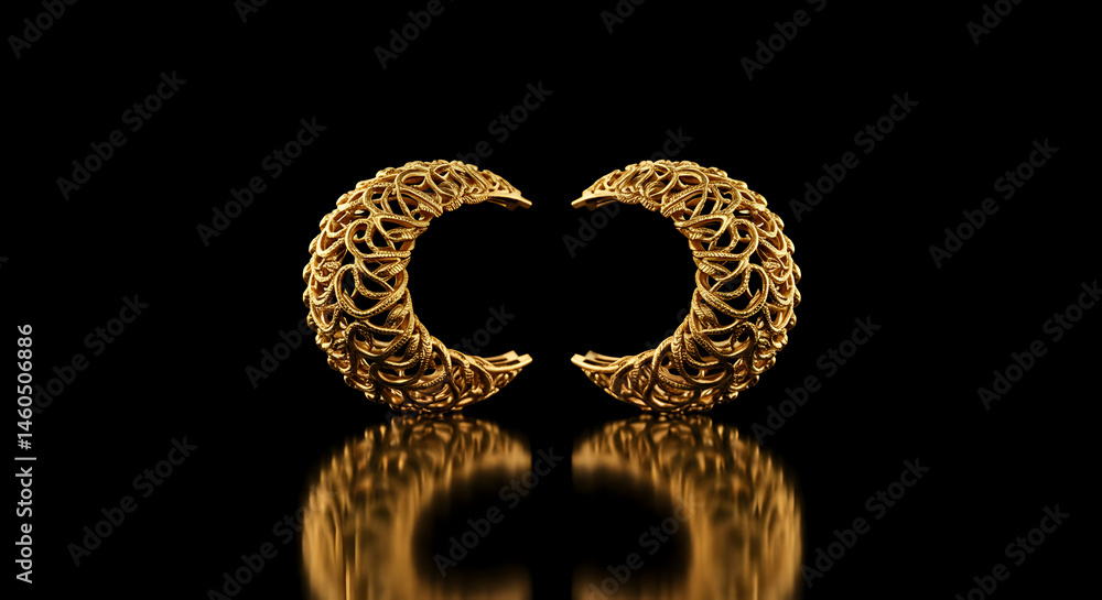 Poster golden crescent shaped objects with intricate detail