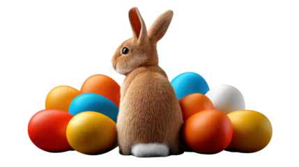 Easter Bunny and Egg: A charming Easter bunny stands amidst a colorful array of painted eggs, capturing the spirit of spring and renewal.