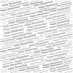 Word cloud with Happy Oktoberfest repeated, themed for German beer festivals and Bavarian cultural visuals.