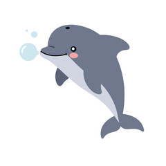 Naklejka premium Cute playful dolphin blowing bubbles underwater marine animal vector illustration cartoon style 