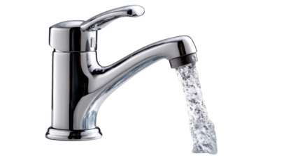 Flowing Water: A close-up of a shiny chrome faucet dispensing a stream of clean, refreshing water, symbolizing purity, refreshment, and the essential nature of this vital resource.