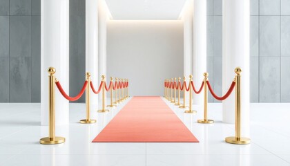 A luxurious venue entrance with red velvet ropes and gold pillars