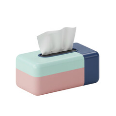 Pastel tissue box dispensing clean white tissues against a white background