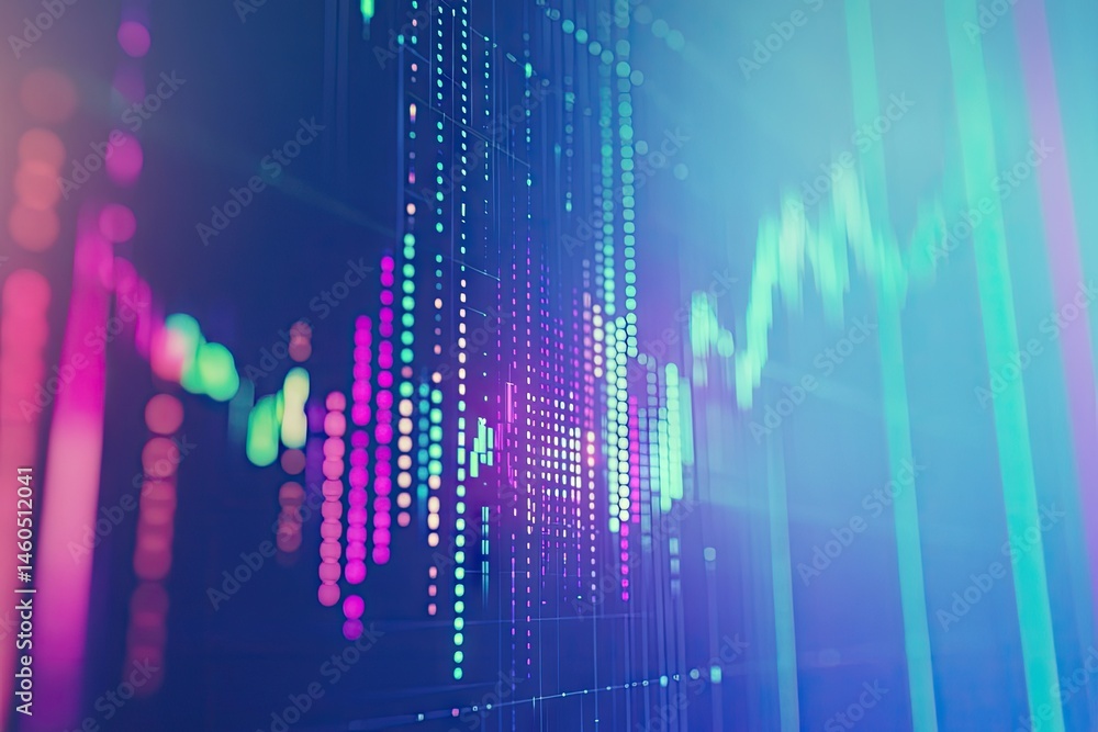 Poster a close-up view of a stock market chart displaying fluctuating graphs and candlesticks. symbolizing 
