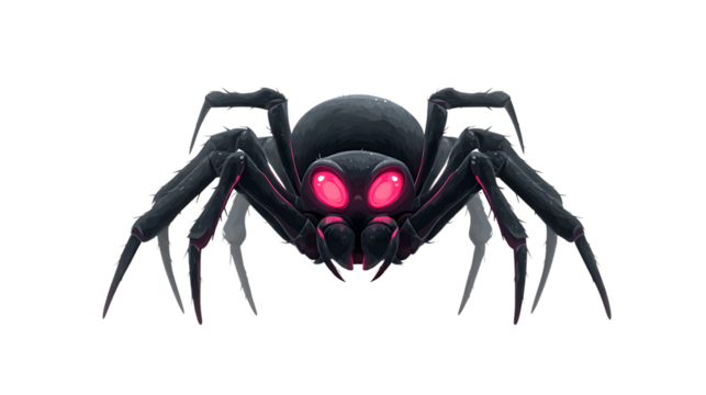 Creepy Spider with Glowing Red Eyes on a Transparent Background for Halloween and Horror Themes
