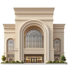 Elegant Shopping Mall Exterior A Majestic Facade with Large Windows and Classical Design Elements