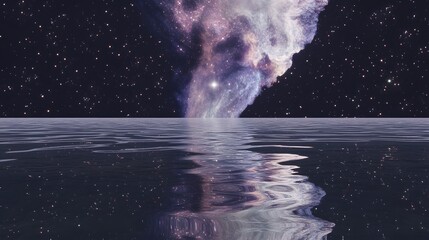 Fototapeta premium Cosmic nebula reflected in a tranquil water surface.