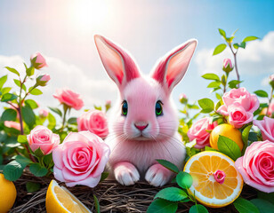 Cute Pink Bunny with Big Brown Eyes