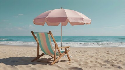 Modern Pastel Beach Chair and Umbrella Set – Soft 3D Shaded Summer Graphic on Transparent Background