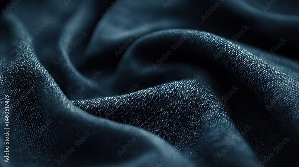Poster close-up view of textured dark fabric showcasing intricate folds and shadows. ideal for textile desi