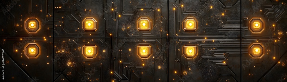 Poster geometric pattern with glowing light sources.