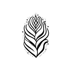 Elegant stylized floral vector illustration with hearts in minimalist black design