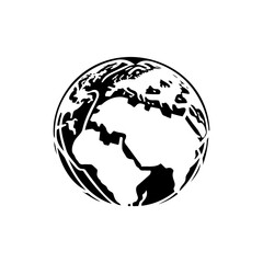 Stylized world representation with prominent continental silhouettes and dark ocean