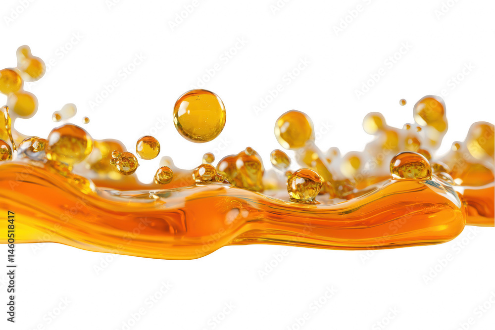 Aufkleber golden liquid splash with bubbles abstract background design oil flow drop on transparent background