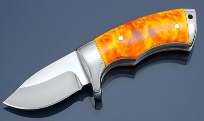 Exquisite handcrafted folding knife with a vibrant orange resin handle and a sleek stainless steel blade.  Perfect for collectors or outdoor enthusiasts.