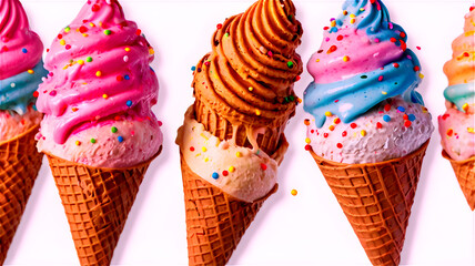 Realistic Melting Ice Cream Cones with Sprinkles – High-Resolution Isolated Food Graphics for Packaging & Social Media