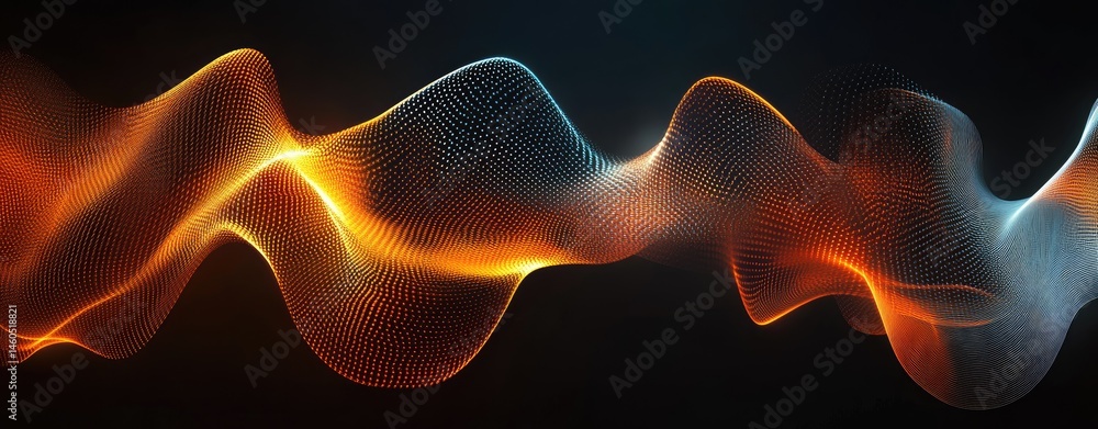 Poster a mesmerizing flow of golden light waves gracefully undulating against a dark background. creating a