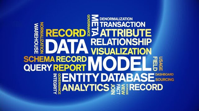 Data Model animated word cloud;text design animation tag kinetic typography seamless loop.