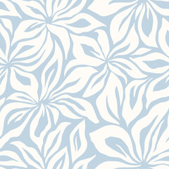 Artistic floral background. Decorative botanical seamless pattern with silhouette shapes of leaves and flowers. Artisanal allover print, vector wallpaper, for fabric, textile, paper, package