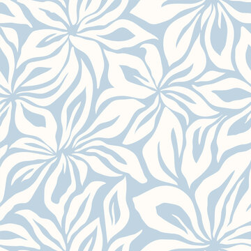 Artistic floral background. Decorative botanical seamless pattern with silhouette shapes of leaves and flowers. Artisanal allover print, vector wallpaper, for fabric, textile, paper, package