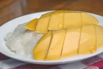 Close up of Mango Sticky Rice selective focus