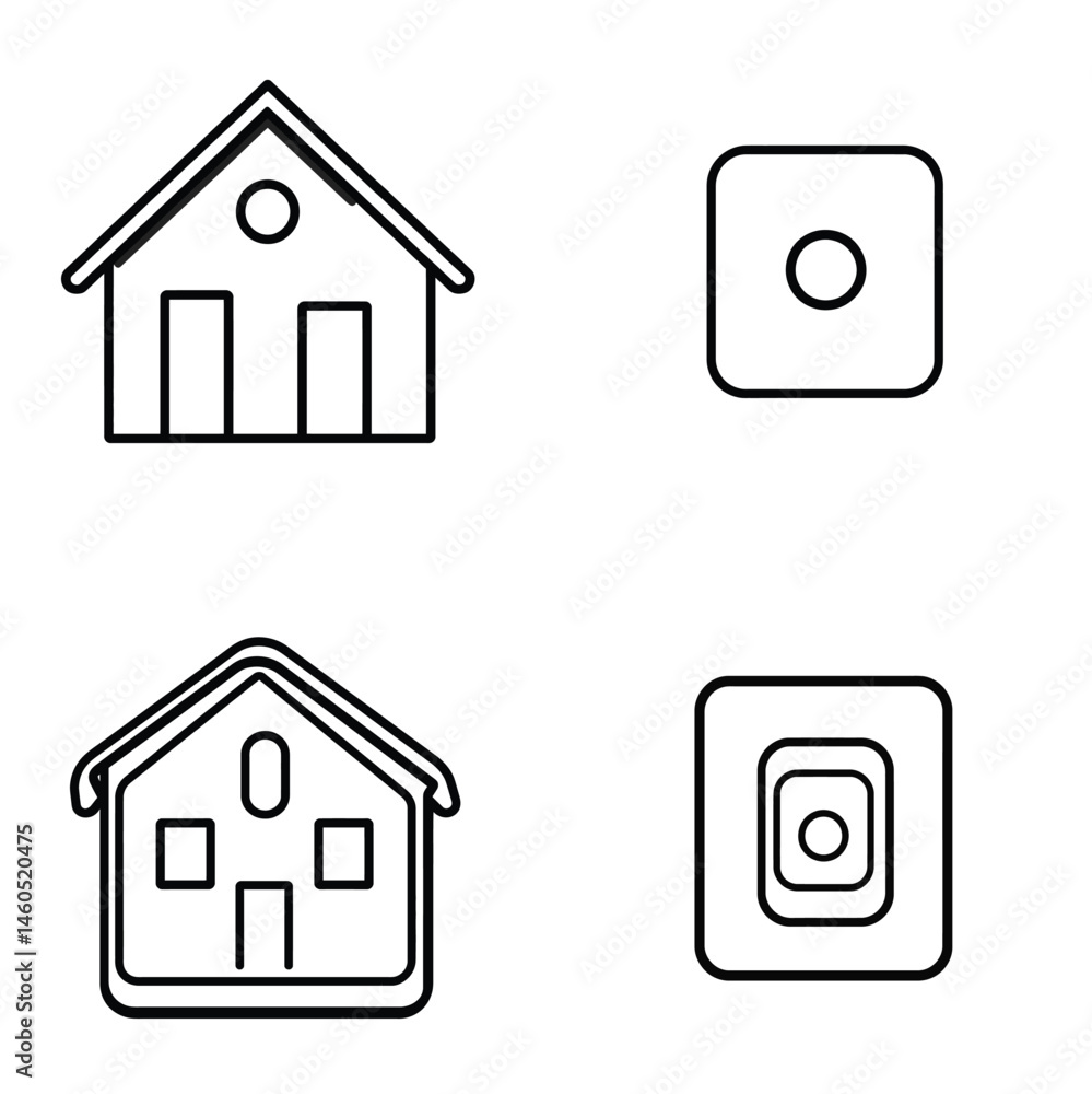 Poster house and square button set outline home icons with transparent background