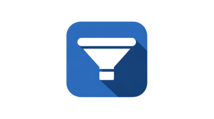 Filter Icon Design Blue Square with Black Funnel Symbol for Data Processing and Filtering Appl