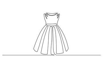 Continuous one line drawing of Dress. Single line drawing illustration of Woman dress. Trendy women dress concept vector art. Doodle line illustration.