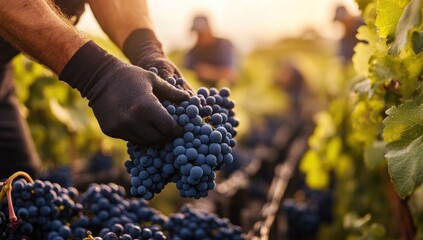 Obraz premium Hands carefully picking ripe grapes