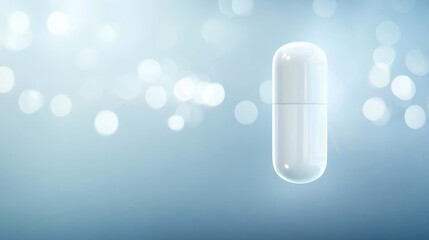 Sleek white capsule on minimalist blue background symbolizing pharmaceutical innovation for weight management, modern healthcare and medical treatment concept.