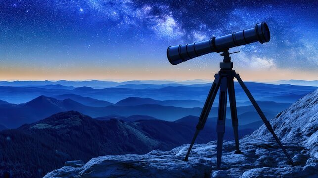 Celestial observatory atop mountain peak at night.