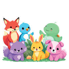 Naklejka premium Vsai adorable animals posing together in nature