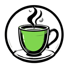 Steaming Cup of Green Tea in a Circular Frame