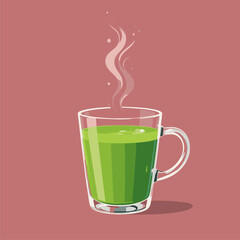Steaming Cup of Matcha Green Tea, Vibrant Illustration