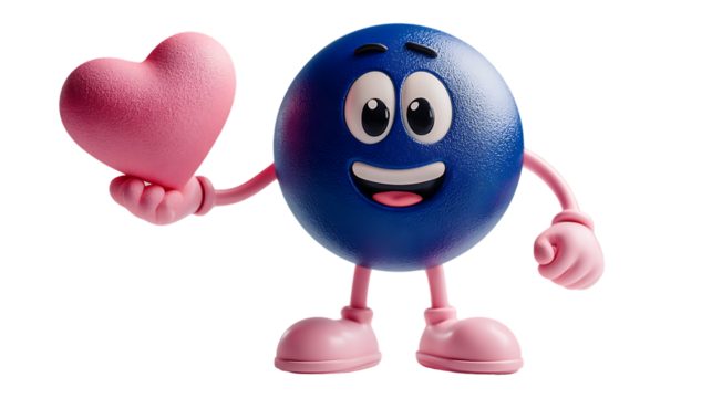 Happy blue character holding a heart