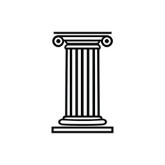 Ionic Order Greek Column in Black Outline with Transparent Background