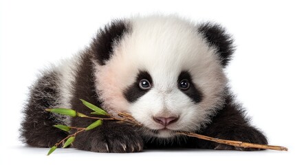 Obraz premium Adorable Baby Panda with Bamboo Wildlife Photography Nature Conservation Animal Lovers Deli