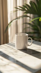 Morning Coffee Mug on Table with Shadows and Natural Light