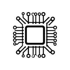 Isolated Black Circuit Board Icon with Electronic Components on Transparent BG