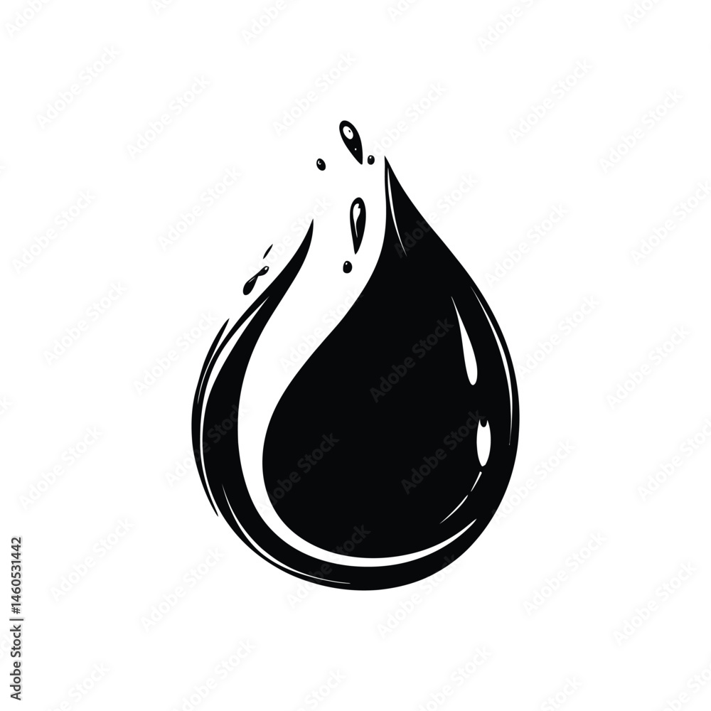 Aufkleber isolated black fluid drop with splashes on transparent background icon element