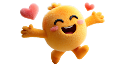 Happy furry character jumping with hearts