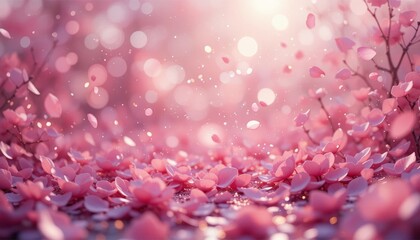 Petals floating in a dreamy spring landscape cherry blossom festival japan nature photography soft focus serene beauty