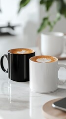 Obraz premium Elegant Minimalist Coffee Cups on Stylish Kitchen Table Decor