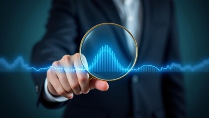 Businessman's hand uses futuristic touch screen technology for a global business concept